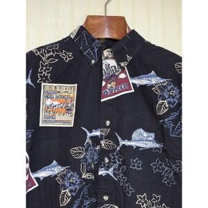 Bimini Bay Outfitters Shirt Mens XL Hawaiian Aloha Fishing Marlin Button Up